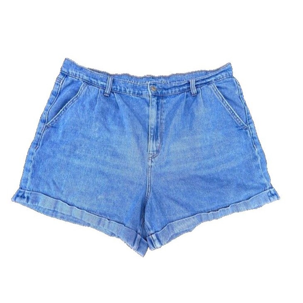American Eagle Outfitters Mom Shorts Women's Blue Denim Cuffed Mid Rise Size 16